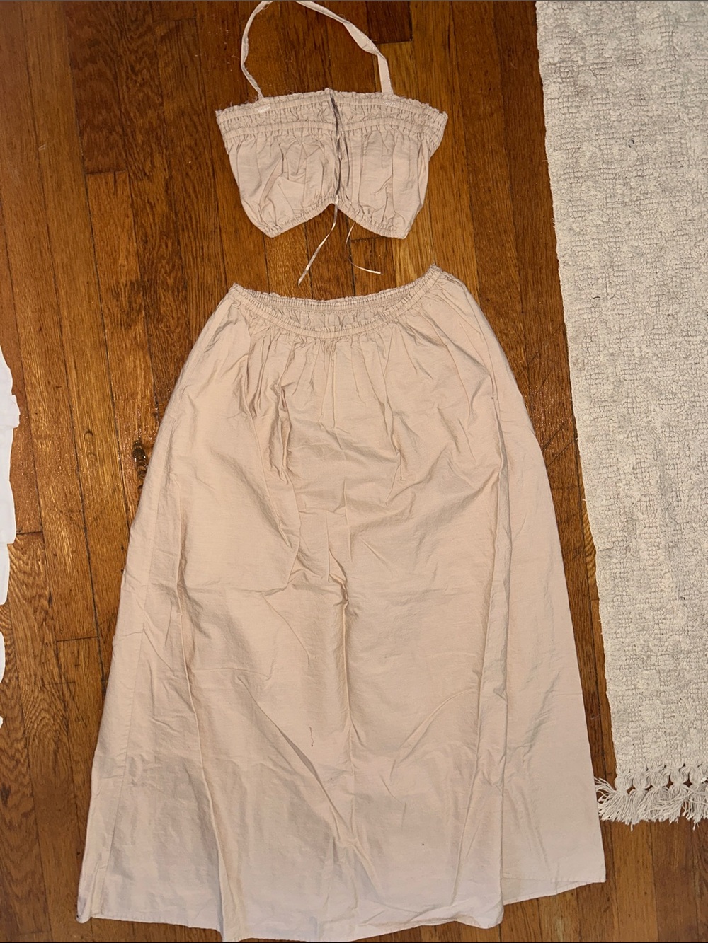 up-cycled Women's Cream Elastic Waist Maxi Skirt and top